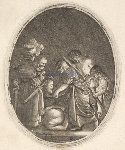 Salome empfängt den Kopf von Johannes dem Täufer, umgeben von drei Männern und einem Kind ..., ca. 1610 von Hendrik Goudt
