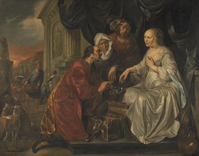 Rebecca erhält Geschenke von Abrahams Diener von Hendrik Heerschop