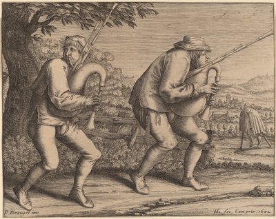 Zwei Dudelsackspieler von Hendrik Hondius I after Pieter Bruegel the Elder