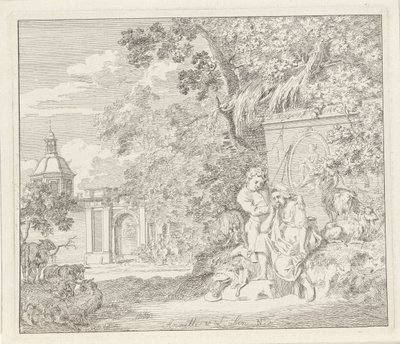 Paar bei einem klassischen Monument und einem Stadttor (Anette und Lubin) von Hendrik Hoogers