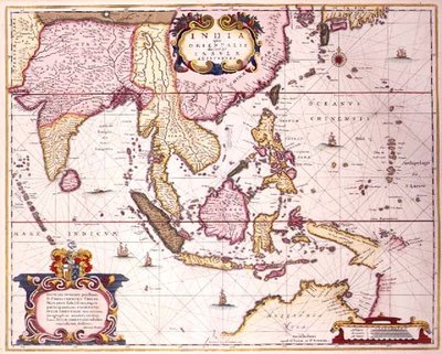 Allgemeine Karte von Indien bis Südjapan und Nordaustralien über den indonesischen Archipel und die Philippinen, ca. 1700 von Hendrik I Hondius