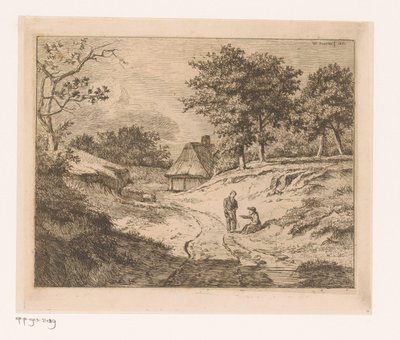 Landschaft mit Person, die einem anderen den Weg weist von Hendrik Jozef Franciscus van der Poorten