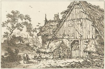 Bauernhof mit zwei Menschen in der Türöffnung von Hendrik Meijer