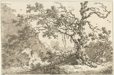 Ruhender Reisender mit seinem Hund in einer Landschaft von Hendrik Meijer