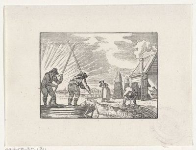 Figuren in einem Moorgebiet bei der Arbeit mit Torf von Hendrik Numan