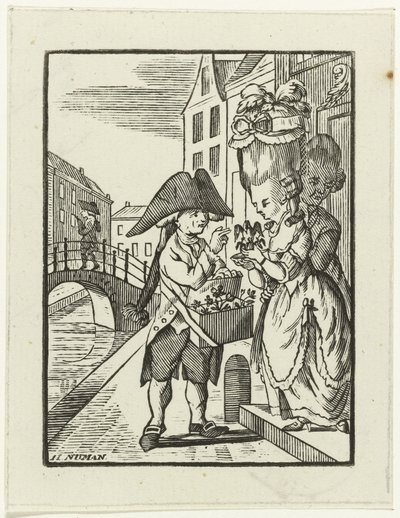 Straßenverkäufer von Kaminverzierungen mit zwei Kunden von Hendrik Numan