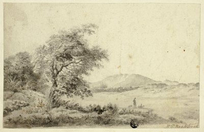 Landschaft mit Paar und Hund von Hendrik Pieter Koekkoek