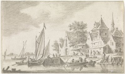 Ansicht eines Dorfes an einem Fluss von Hendrik Spilman