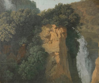 Überwucherte Klippen mit einem Wasserfall in Italien, vielleicht bei Tivoli von Hendrik Voogd (attributed to)