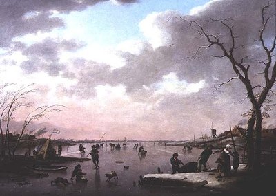 Winterszene, Figuren auf dem Eis von Hendrik Willem Schweickhardt