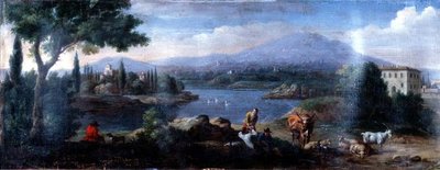 Italienische Landschaft mit ruhenden Kuhhirten von Hendrik van (studio of) Lint