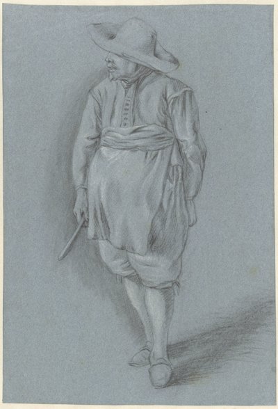 Mann in Kleidung des 17. Jahrhunderts mit Hut, Schürze und Messer von Hendrik van Velthoven (attributed to)