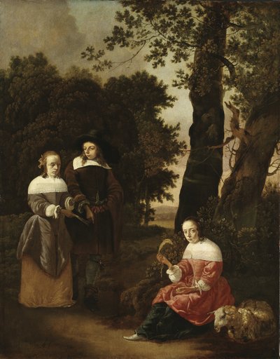 Ein Paar und eine Schäferin in einer Landschaft, 1661 von Hendrik van der Burgh
