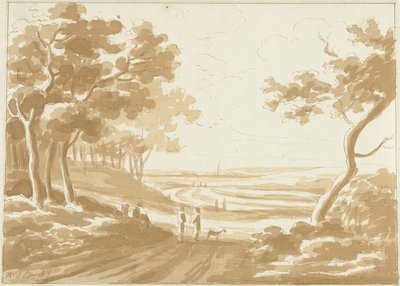 Landschaft mit einem Pfad, auf dem Menschen gehen von Hendrik van der Burgh