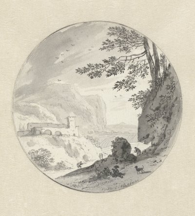 Italienische Berglandschaft mit einem Kloster über einem Tal von Hendrik van der Straaten