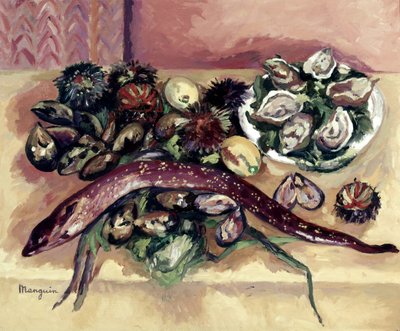 Stillleben mit Aal (Stillleben mit Seeigeln und Aal) von Henri Charles Manguin