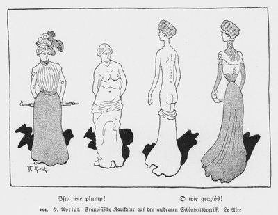 Pooh, wie prall! Oh, wie anmutig!, französische Karikatur aus Le Rire über das moderne Schönheitsideal von Henri Avelot