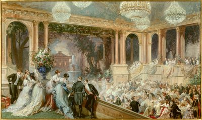 Dinner im Tuilerienpalast von Napoleon III. Eine Empfang unter dem Zweiten Kaiserreich. Aquarell von Baron Henri Baron (1816-1885). 19. Jahrhundert. Compiegne, Nationalmuseum des Schlosses von Henri Baron