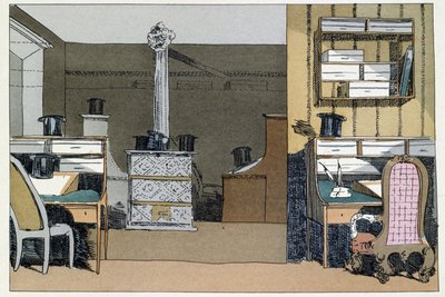 Zwei Stunden: Spaziergänge im Inneren des Ministeriums, Hüte ersetzen die Abwesenden - in "Verwaltungssitten" von Henri Monnier von Henri Bonaventure Monnier