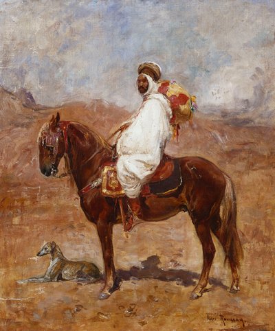 Ein Araber auf einem Pferd in einer Wüstenlandschaft von Henri Emilien Rousseau