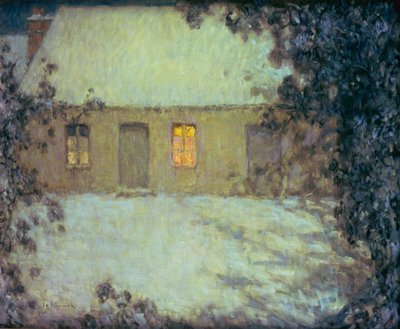 Reetdachhaus unter dem Schnee von Henri Eugene Augustin Le Sidaner