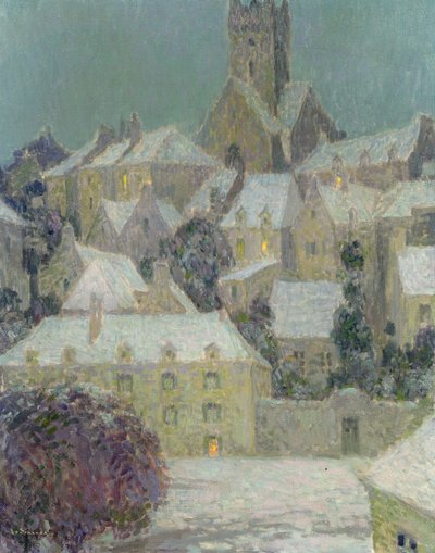 Winterabend, Blick auf eine Stadt von Henri Eugene Augustin Le Sidaner
