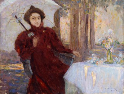 Frau mit einem Regenschirm von Henri Eugene Augustin Le Sidaner