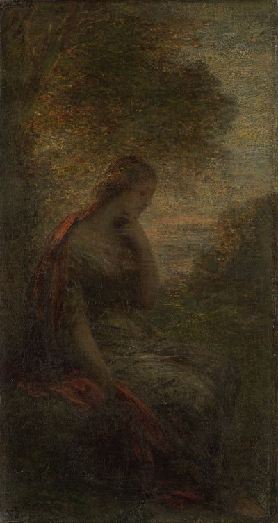 Junge Frau unter einem Baum bei Sonnenuntergang, genannt 