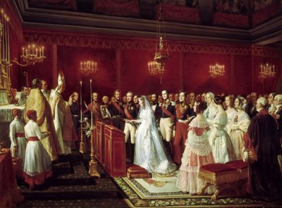 Hochzeit von Prinzessin Victoria von Sachsen-Coburg und Prinz Louis, Herzog von Nemours in Saint-Cloud, 27. April von Henri Felix Emmanuel Philippoteaux