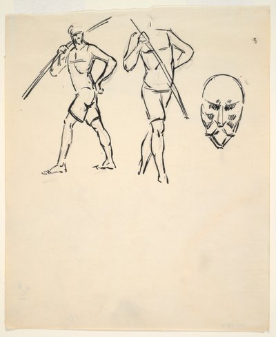 Blatt mit Skizzen [Zwei Figuren und stilisierter Kopf] von Henri Gaudier Brzeska