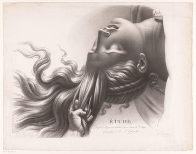 Kopf einer jungen Frau, die an den Haaren gezogen wird von Henri Guillaume Chatillon