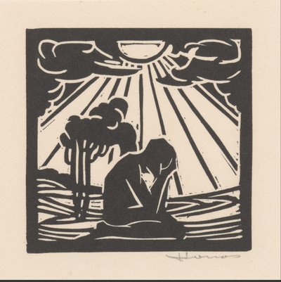 Kniende Figur in einer Landschaft mit Bäumen von Henri Jonas (signed by artist)