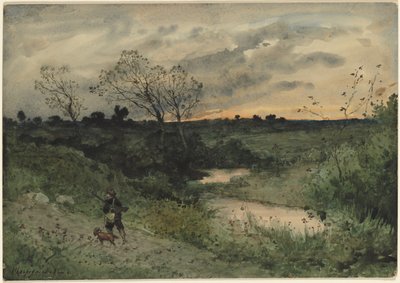Morgendämmerung—Jäger mit Hund von Henri Joseph Harpignies