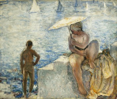 Eine junge Schwimmerin mit Sonnenschirm, ca. 1925-1930 von Henri Lebasque