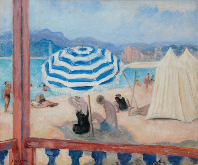 Cannes, Blauer Sonnenschirm und Zelte von Henri Lebasque