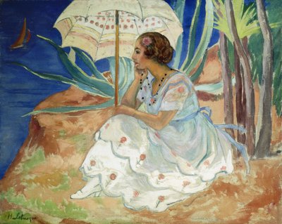 Junge Frau mit einem Regenschirm, Saint Maxime, ca. 1918 von Henri Lebasque