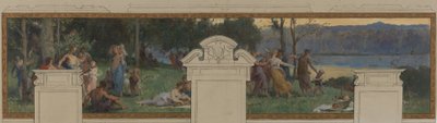 Skizze für das Rathaus von Pantin: Allegorien des Ourcq-Kanals, Arbeit und Navigation - Fête champêtre (Decken- und Wandpaneel) von Henri Leopold Levy