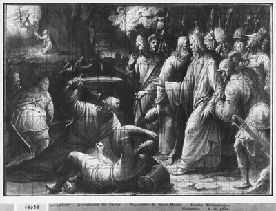 Leben Christi, die Verhaftung Christi, vorbereitende Studie eines Wandteppich-Kartons für die Kirche Saint-Merri in Paris, ca. 1585-90 von Henri Lerambert
