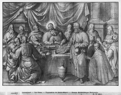 Leben Christi, das letzte Abendmahl, vorbereitende Studie eines Wandteppich-Kartons für die Kirche Saint-Merri in Paris, ca. 1585-90 von Henri Lerambert