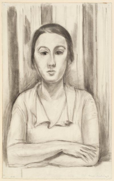 Eine Frau lehnt mit den Ellbogen auf einem Tisch von Henri Matisse