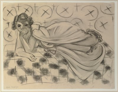 Bedeckte Figur auf einem schwarz karierten Sofa liegend von Henri Matisse
