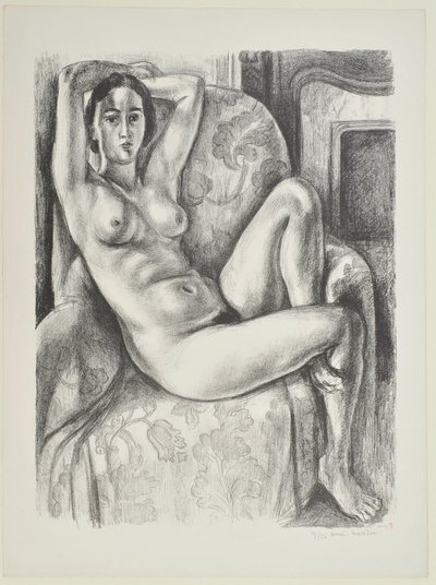 Akt auf blauem Kissen neben einem Kamin von Henri Matisse