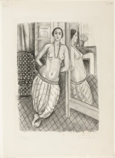 Odaliske in gestreiften Hosen, im Spiegel reflektiert von Henri Matisse