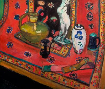 Statuette und Vasen auf einem orientalischen Teppich von Henri Matisse