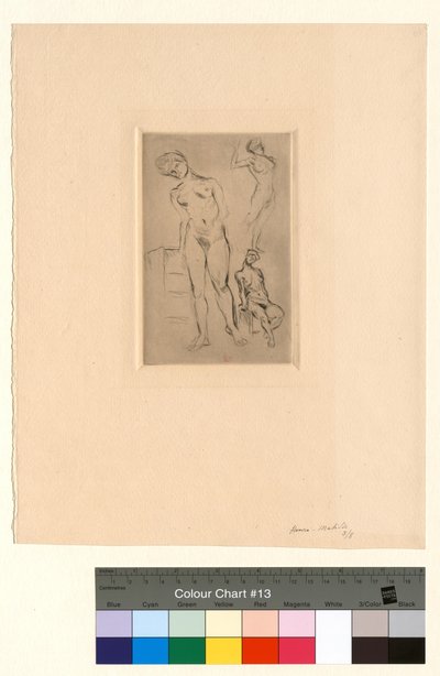 Drei Nackte, einer lehnt auf einem Hocker von Henri Matisse