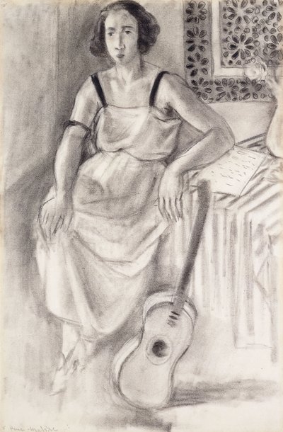 Frau sitzt mit einer Gitarre, um 1921-23 von Henri Matisse