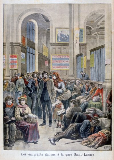 Italienische Auswanderer am Gare Saint-Lazare, Paris, 1896 von Henri Meyer