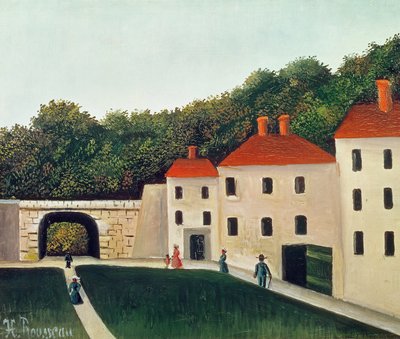 Landschaft mit einem Bogen und drei Häusern, 1907 von Henri Rousseau