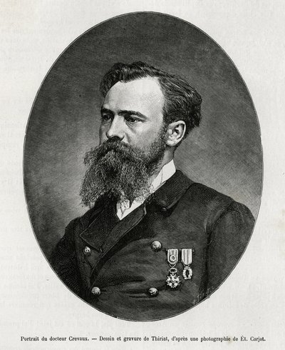 Porträt von Dr. Jules Nicolas Crevaux (1847-1882), Arzt und Entdecker Südamerikas (von Französisch-Guayana bis Argentinien), er interessierte sich sehr für das Studium der Sitten und die Geschichte der Bevölkerungen, die er während seiner Reisen traf, er v von Henri Thiriat