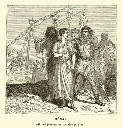 Julius Caesar wird von kilikischen Piraten gefangen genommen, während er die Ägäis überquert, ca. 75 v. Chr. von Henri de (after) Montaut